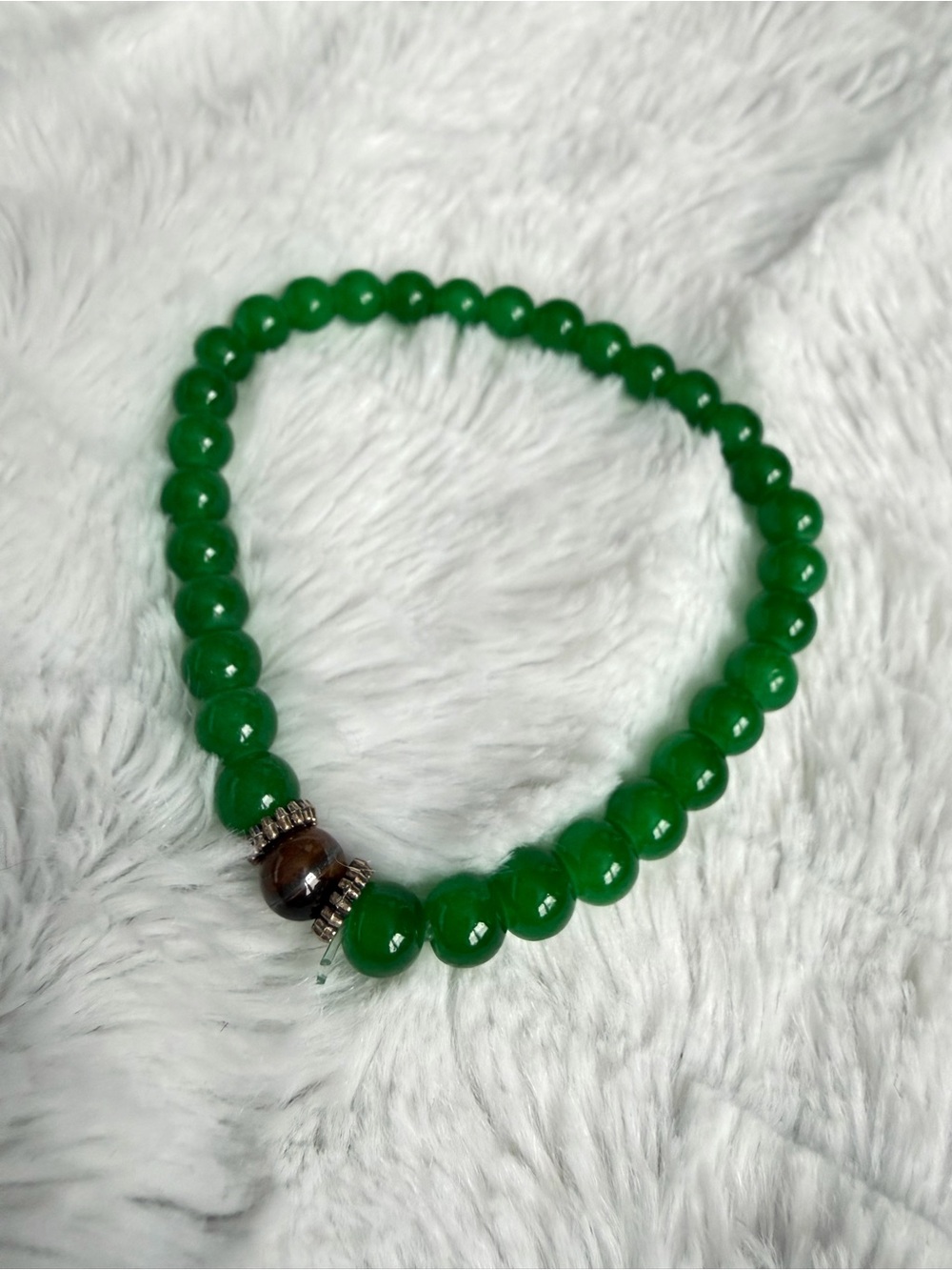 Jade / Tiger’s Eye Beaded Stretchy Bracelet with silver accents
